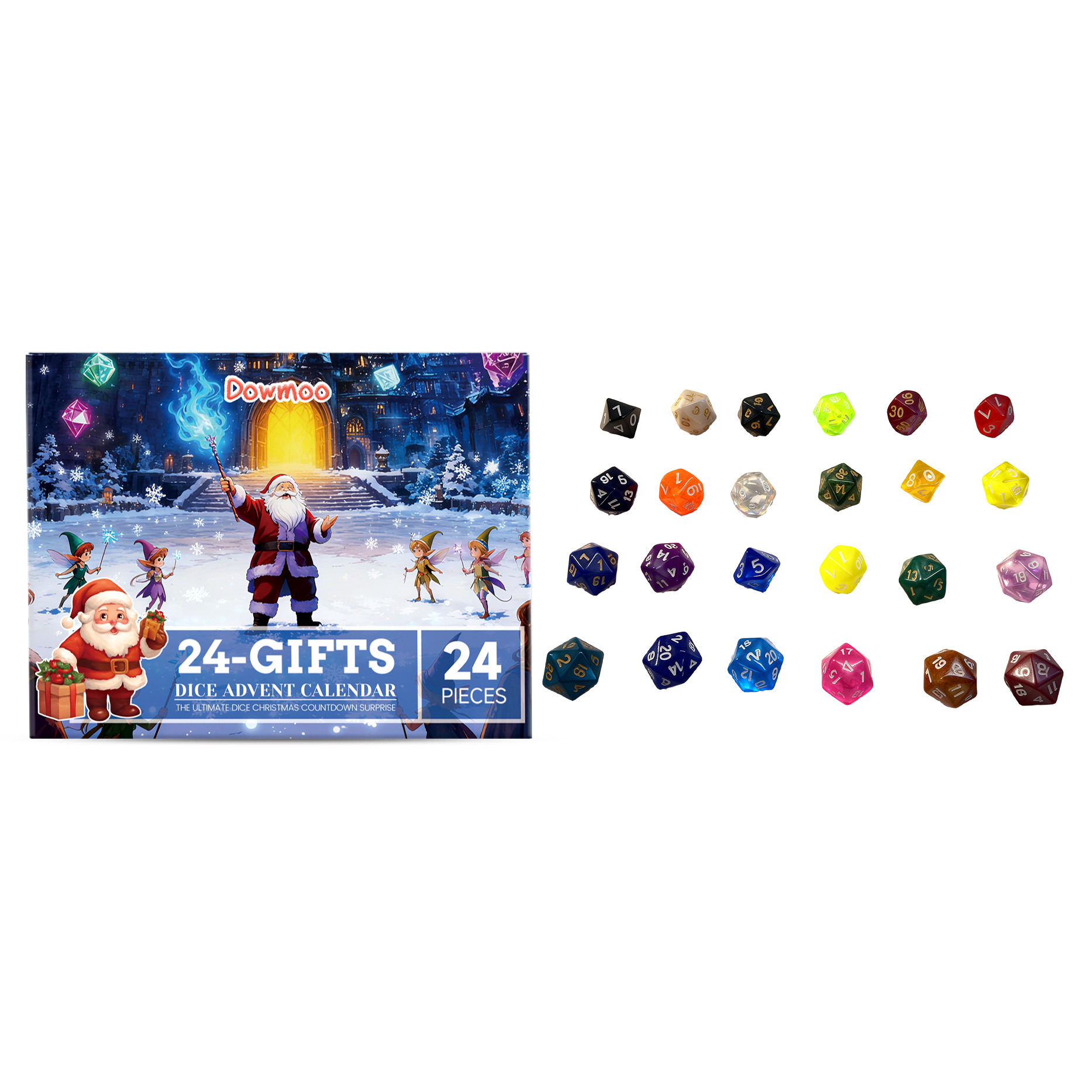 Dowmoo Christmas Advent Calendar Dice Blind Box Acrylic Material Countdown Gift Box