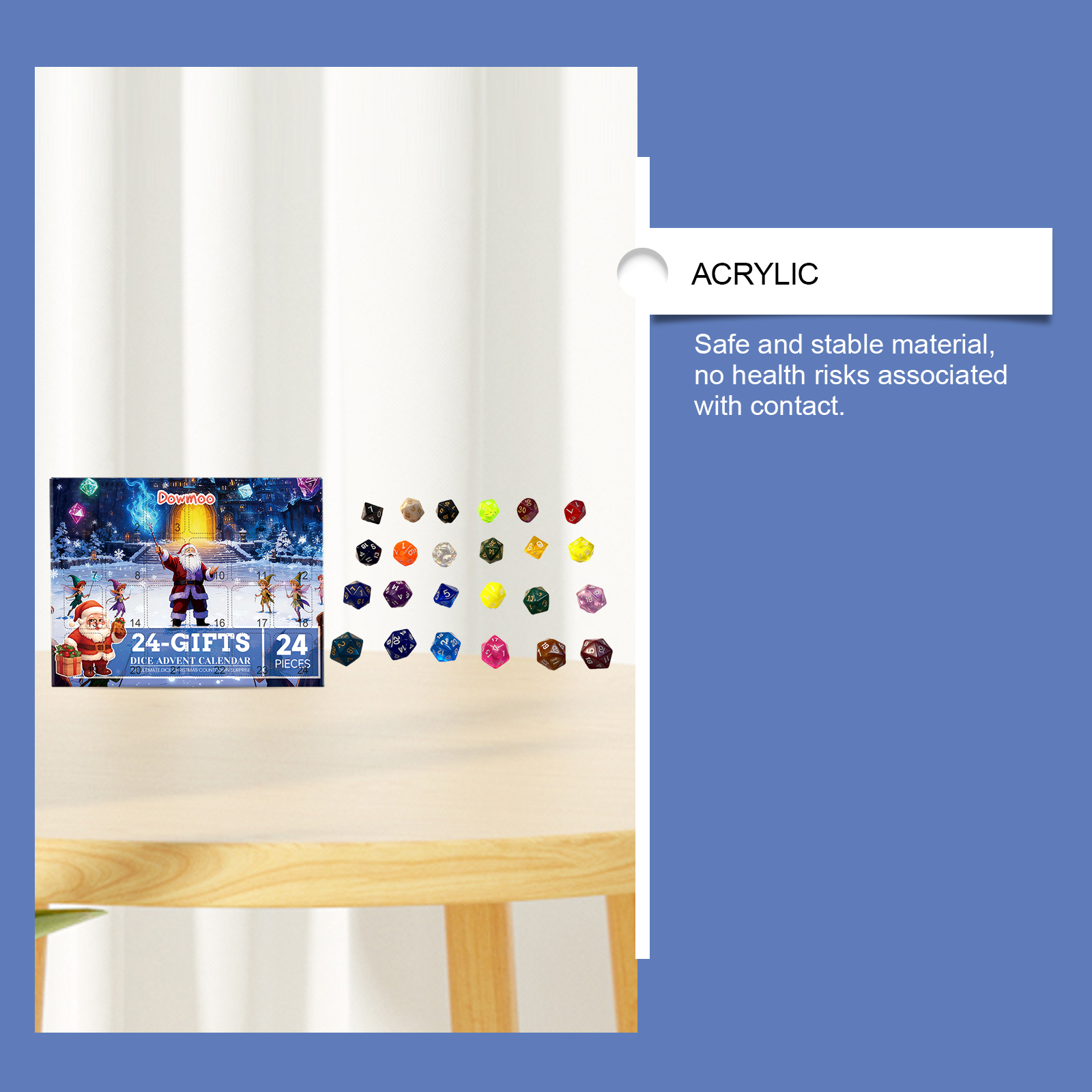 Dowmoo Christmas Advent Calendar Dice Blind Box Acrylic Material Countdown Gift Box