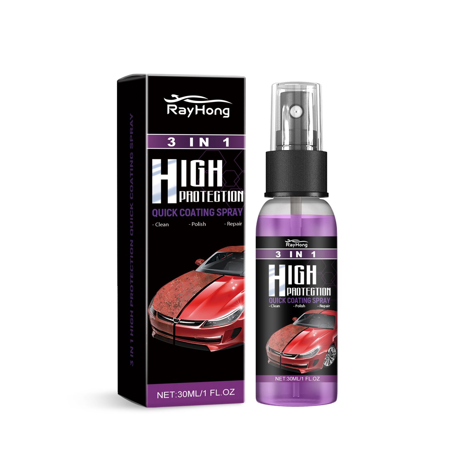 3 In 1 Car Coating Spray Quick Protection Clean Polish Color Restore For Auto Paint Care 30ml
