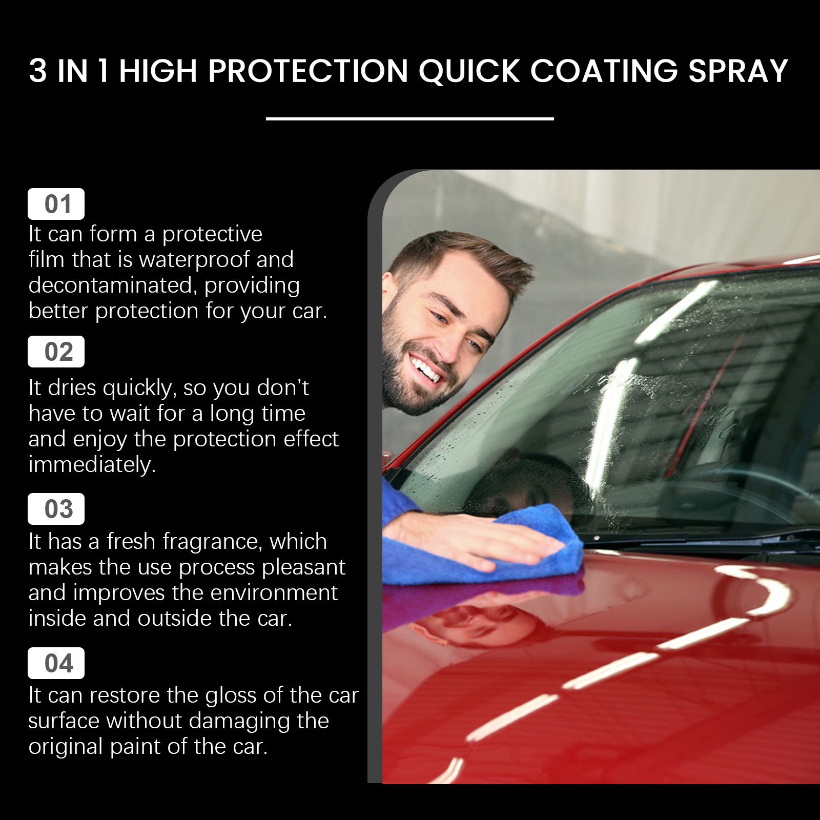 3 In 1 Car Coating Spray Quick Protection Clean Polish Color Restore For Auto Paint Care 30ml