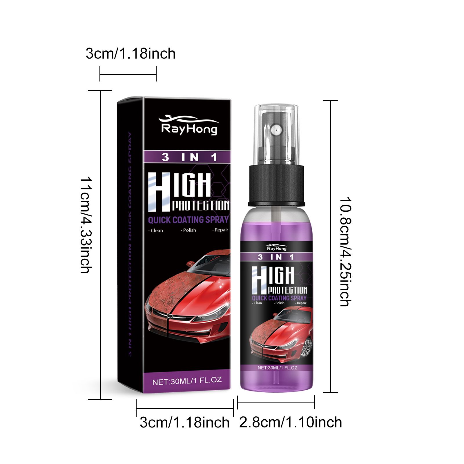 3 In 1 Car Coating Spray Quick Protection Clean Polish Color Restore For Auto Paint Care 30ml