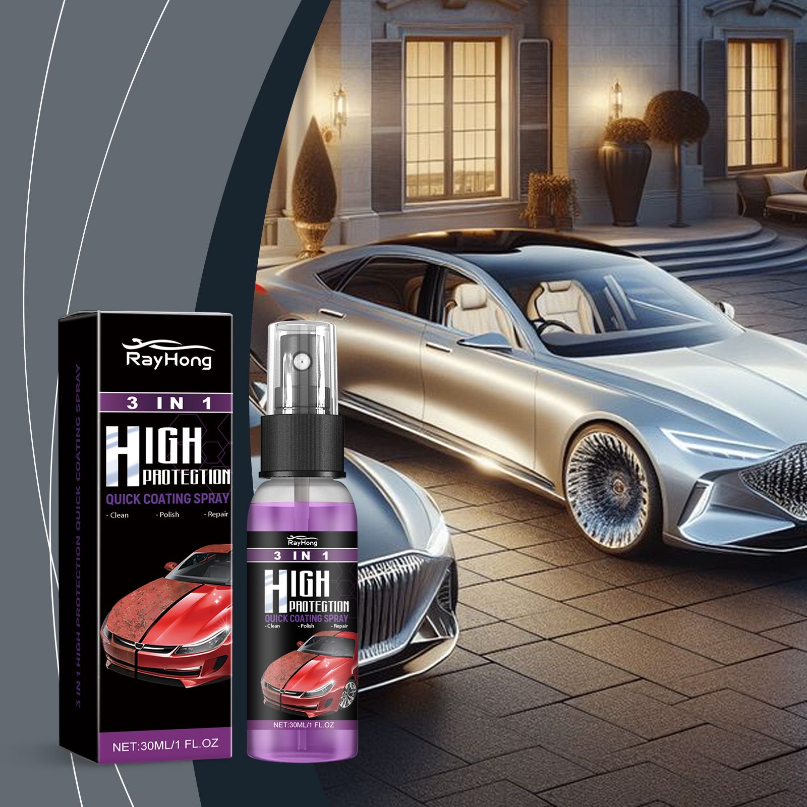 3 In 1 Car Coating Spray Quick Protection Clean Polish Color Restore For Auto Paint Care 30ml