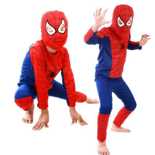 Child Superhero Fancy Dress Boy Kid Cosplay Spiderman Costume Party Outfit Clothes Set Long Sleeve Kids Boys Party Jumpsuit Halloween Cosplay Costume Red Blue