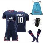 (NYMAR JR 5PCS Set Kids 12~13 Years 28) PSG Jersey Kit with Messi NYMAR JR MBAPPE Di Maria Number 30 10 7 11 Sign Men Boys Teens Home France Football Jersey Unisex Kids Adult Football Training Jersey Soccer Sports Set 2022 Paris Outdoor Football Clothing T Shirt Blue