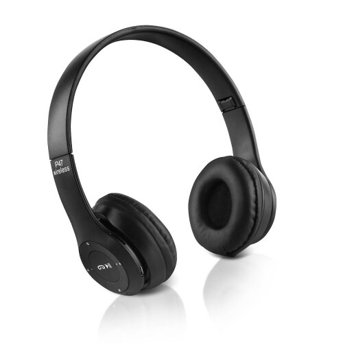 Bluetooth Headphones in-line Mic Stereo FM Radio 3.5mm Jack input Foldable-Black(Black)