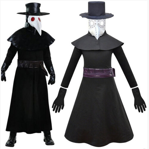 Kids Plague Doctor Costume Steampunk Mask Gloves Hat Halloween Bird Beak Gothic Cosplay Masquerade Costume Fancy Dress