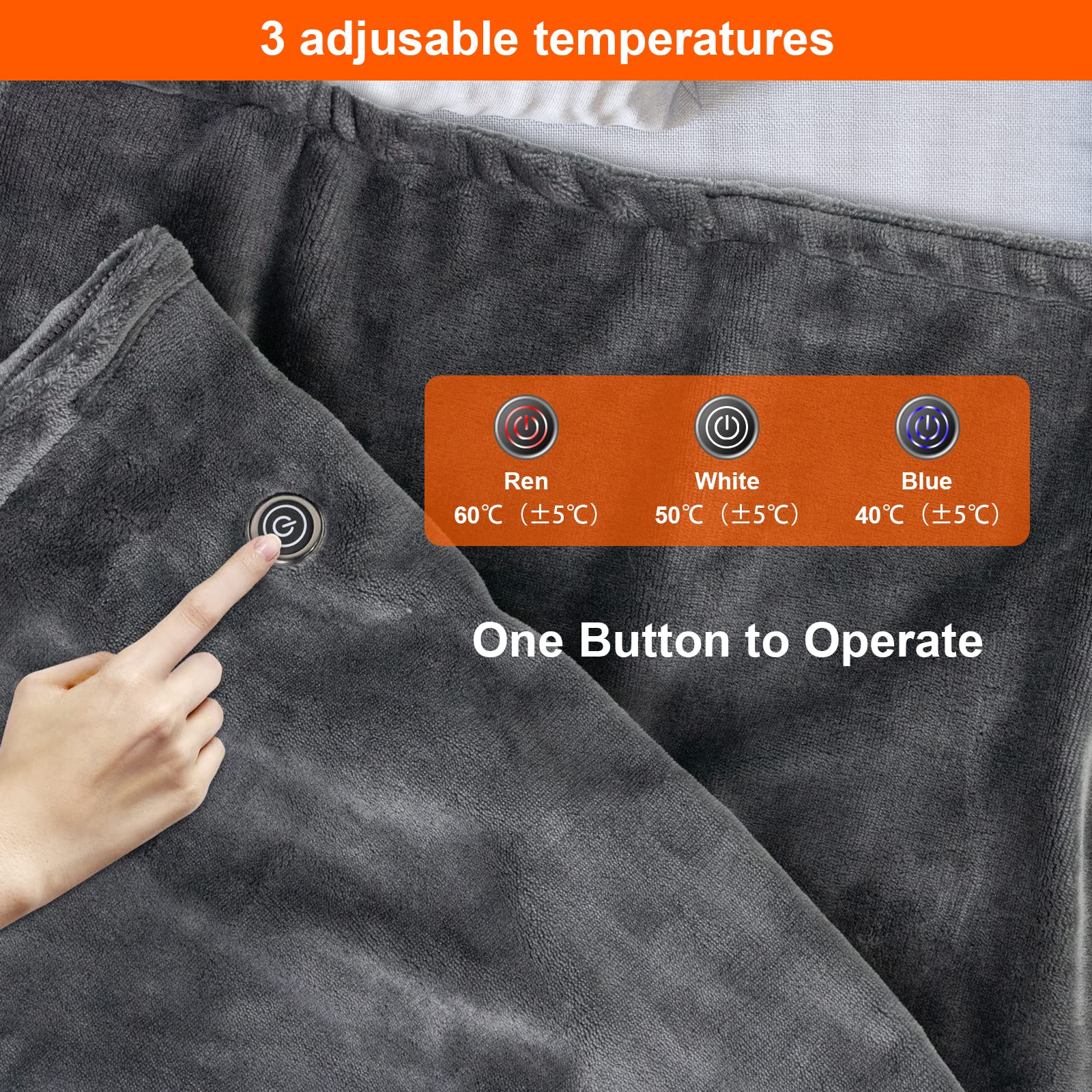 Electric Blanket, USB Heated Shawl Electric Heated Blanket Plush Flannel Blanket with 3 Heat Level Settings for Car Office Home Travel
