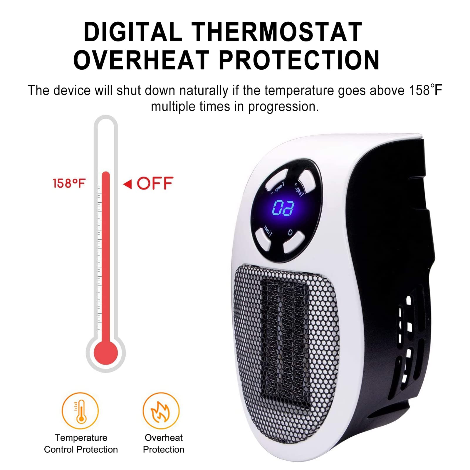 (1 PC) Mini Electric Fan Heater 500W Small Plug in Heaters Room Heater Portable Ceramic Space Heater with LED Display Low Noise Low Energy Consumption Adjustable Thermostat and Timer For Home Office Indoor Use