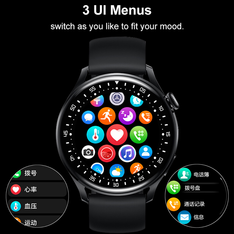 (Black) New Smart Watch Bluetooth Call Blood Pressure Waterproof Sports Smartwatch For Android iOS HUAWEI PK W86