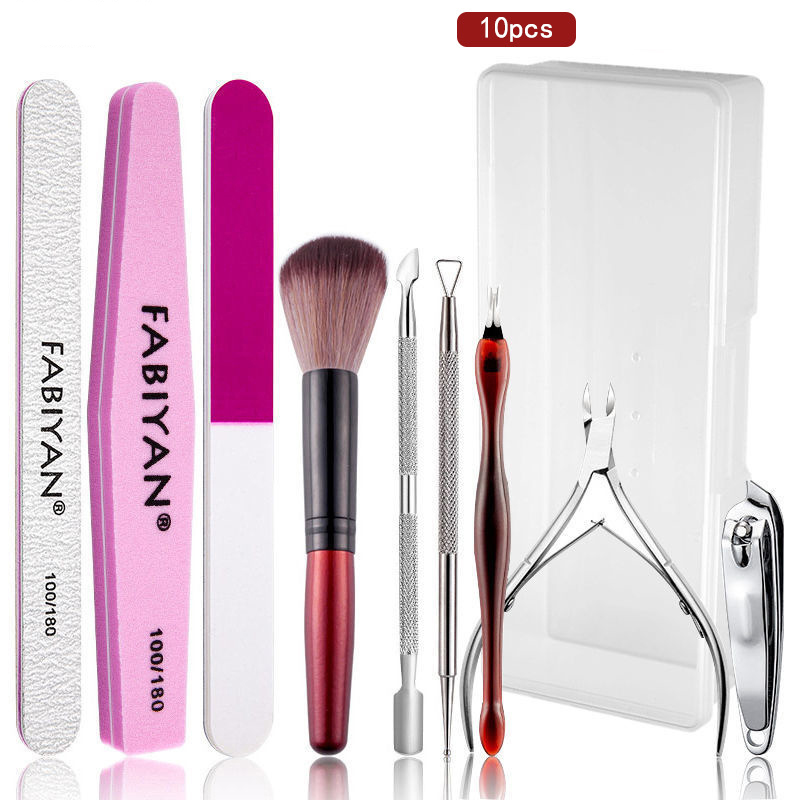 (10~piece Kit) Manicure Tools Set Nail File Polishing Stainless Steel Dead Skin Scissors Cuticle Pusher Nail Brush Cuticle Nipper Professional Nail Accessories Nail Trimming Manicure Tools