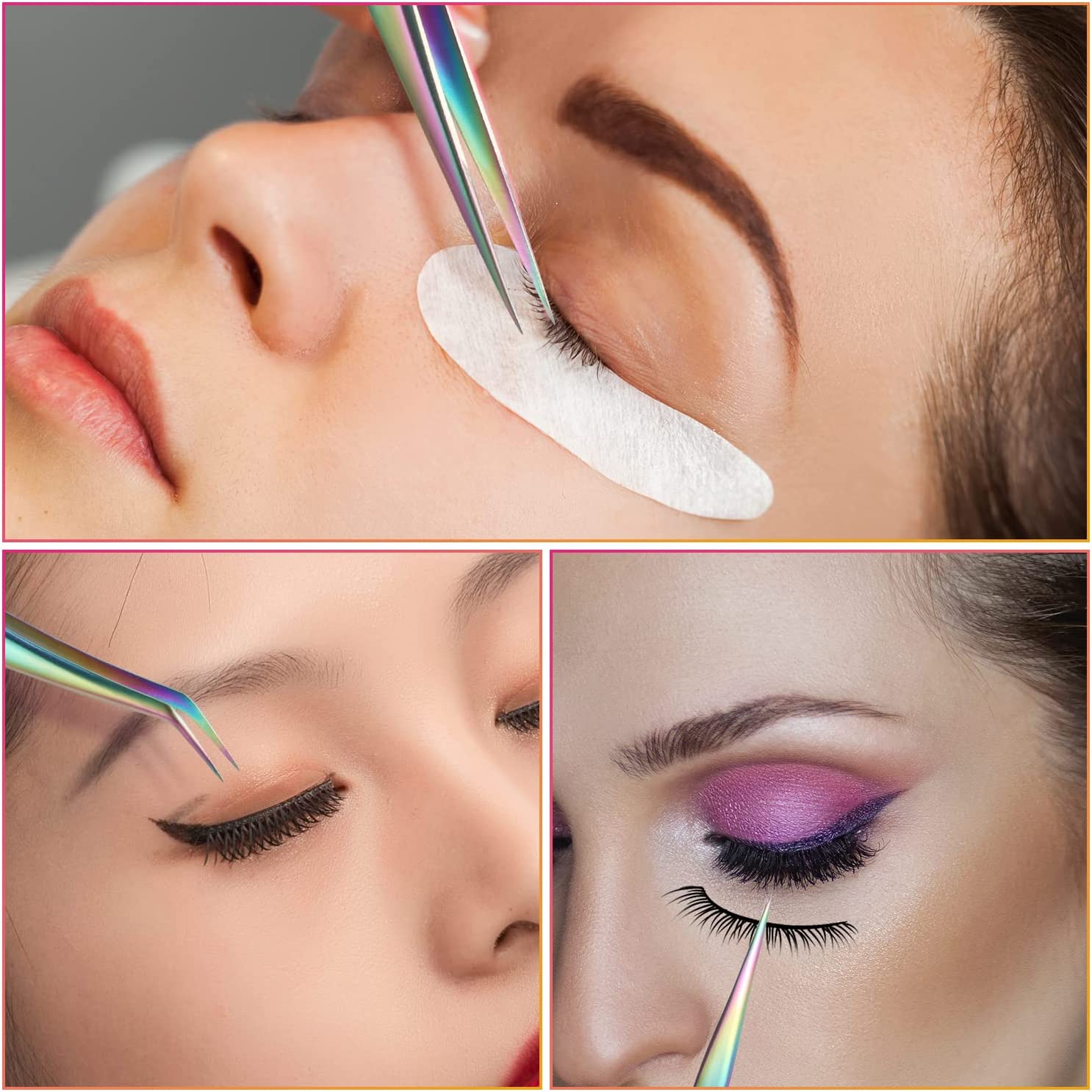 Eyelash Tweezers Nail Art Stainless Steel Lashes Extension Clip Applicator Rhinestone EyeLashes Tweezers Multifunction For Nail Beauty DIY Rainbow Color