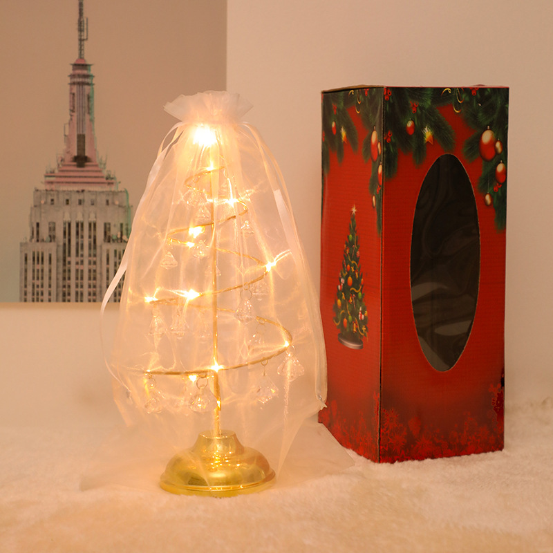 (Silver) Christmas Crystal Tree Lights Led Lamp Metal Christmas Tree Night Light Gifts for Family