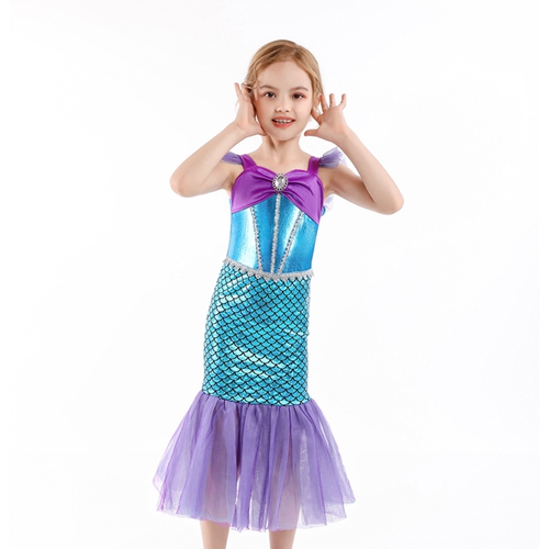 (110cm) Amycute Girls Little Mermaid Costume Kids Mermaid Princess Dress Birthday Halloween Cosplay Outfit