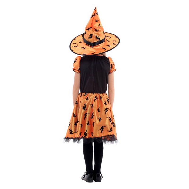 (110~120CM) Halloween Witch Costume Pumpkin Fairytale Dress Cosplay Fancy Dress Outfits For Girl Dress Up