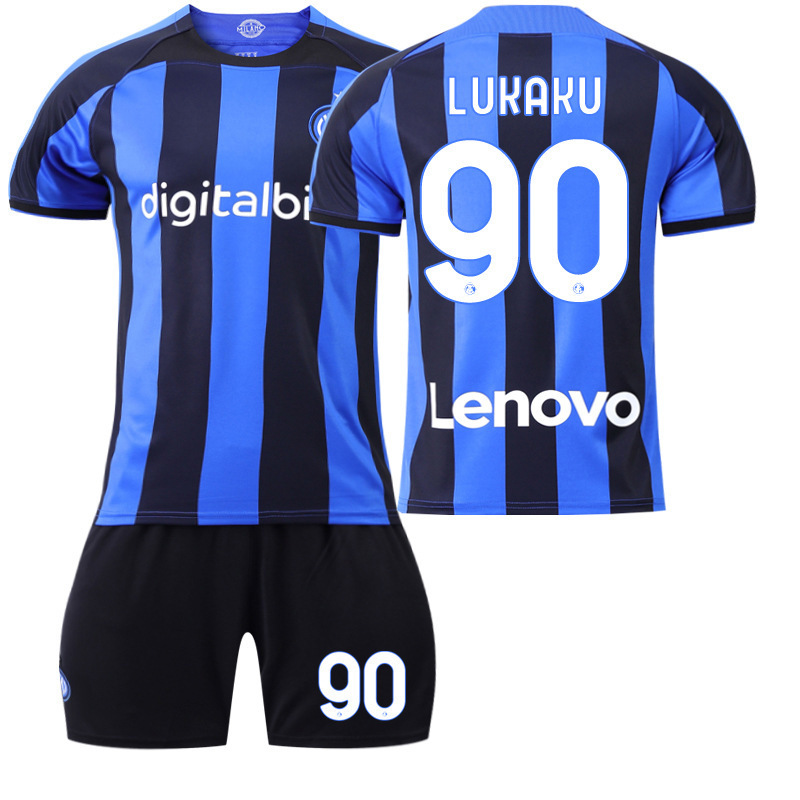 (Kids 16) 22-23 Inter Milan Football Jersey No. 90 Lukaku Football Kit Kids Sports Shirt Set