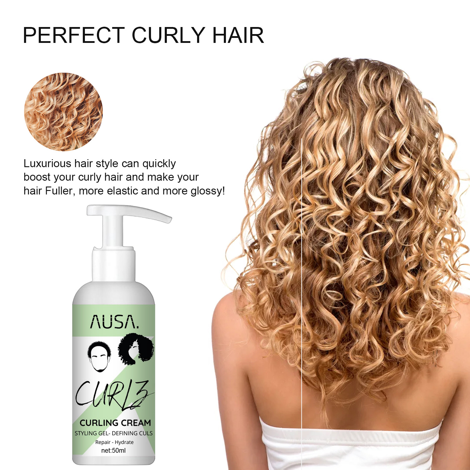 Hair Elastine Cream Repair Curl Elastining Gel Curls Moisturizer and Enhancer Conditioners for Wavy and Curly Hair Products Suitable for Women and Men