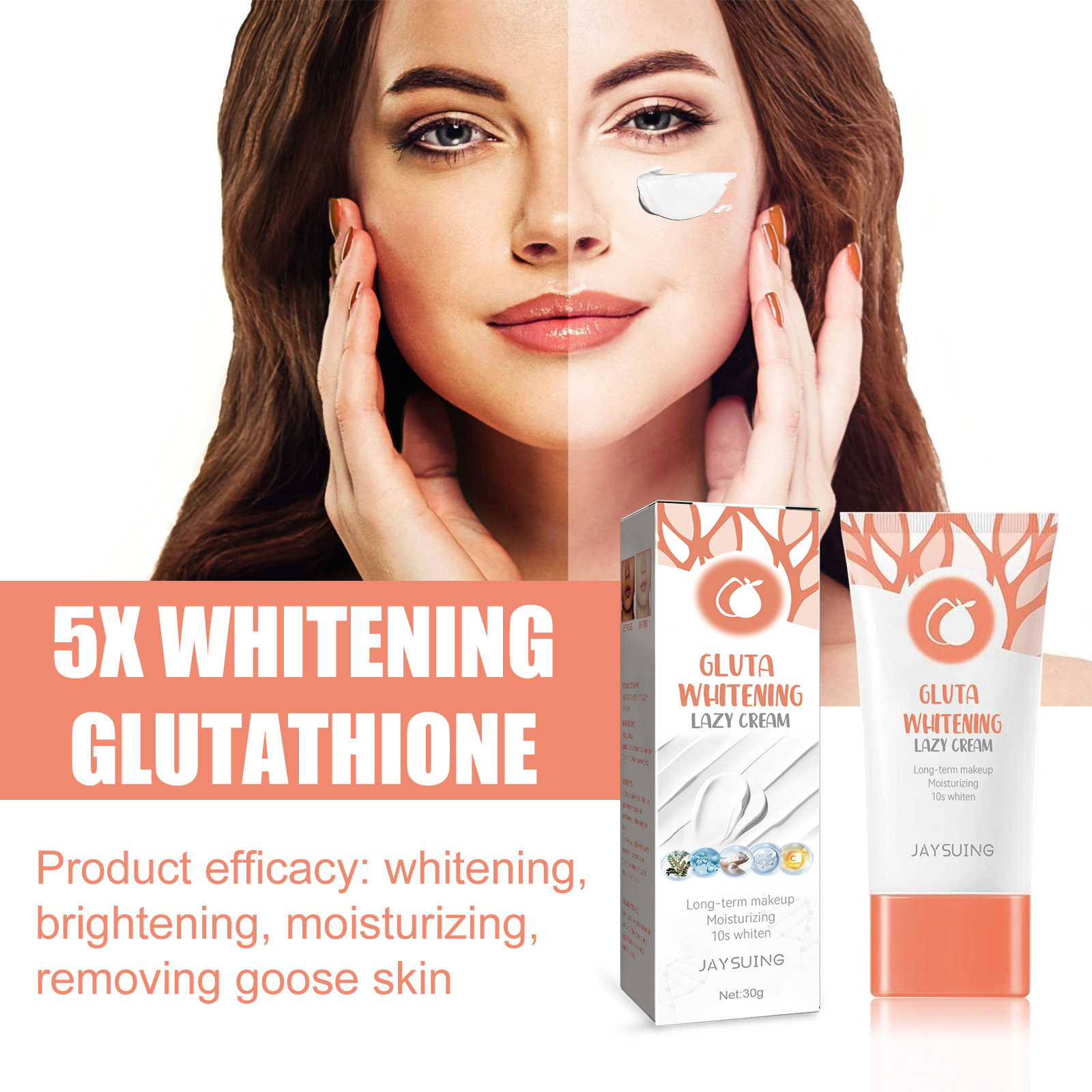 Gluta Whitening Lazy Cream Facial Cream Vitamin C Glutathione Cream Lotion Skin Moisturising Brightening