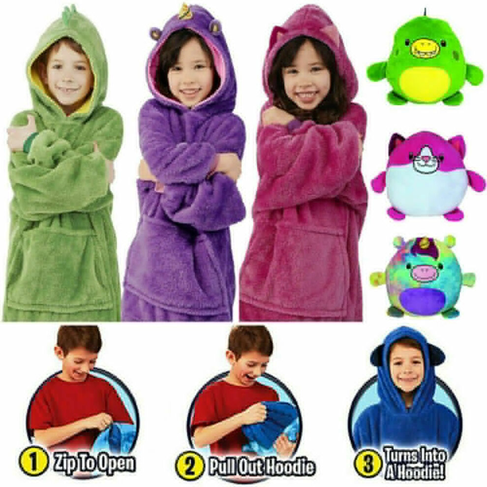 (Blue) Kids Blanket Hoodie Fleece Hooded Sweatshirt Oversized Pets Plush Soft Warm Coat