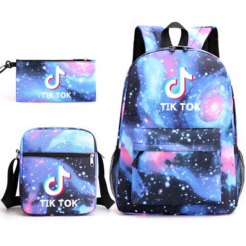 Blue Galaxy Tik Tok 3pcs Tik Tok Galaxy Backpack Schoolbag Pencil Bag Kid