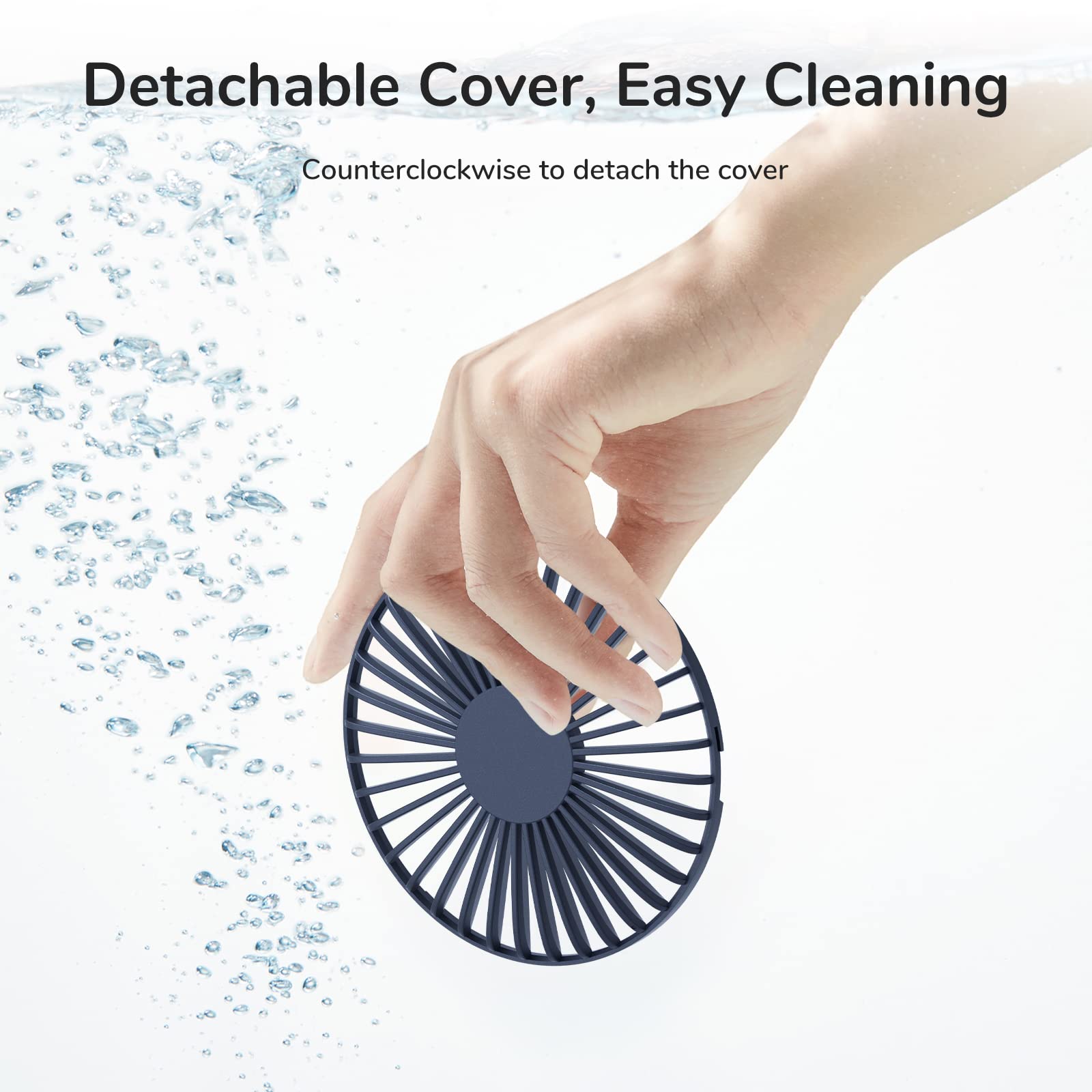 Mini Hand Fan USB Rechargeable with 3 Speeds for Travel Commute Picnic Office Blue