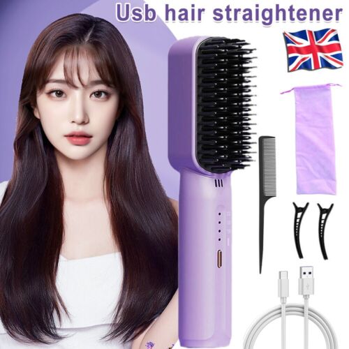 USB Hair Straightener Hair Styling Devices Portable Cordless Hair Straightener Mini Comb Rechargeable