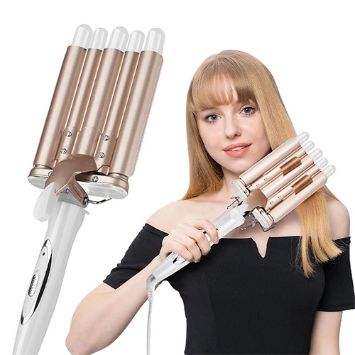 Hair Curlers 5 in 1 Curling Wand Set with Barrel Hair Crimper for Women Beach Waver Curling Iron Wand Fast Heating Hair Wand in All Hair Type Gold 22mm