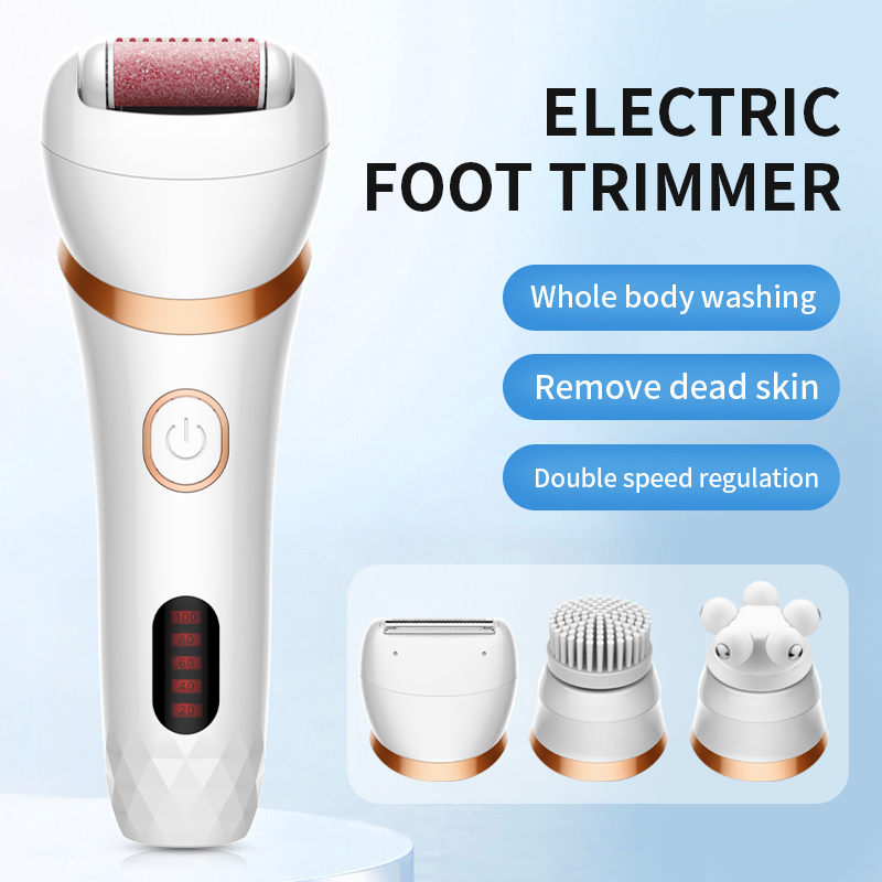 Electric Foot File 4 in 1 Electric Callus Remover with Electric Razors Massage Head Cleansing Brush Rechargeable 2 Speeds for Dead Hard Cracked Dry Skin
