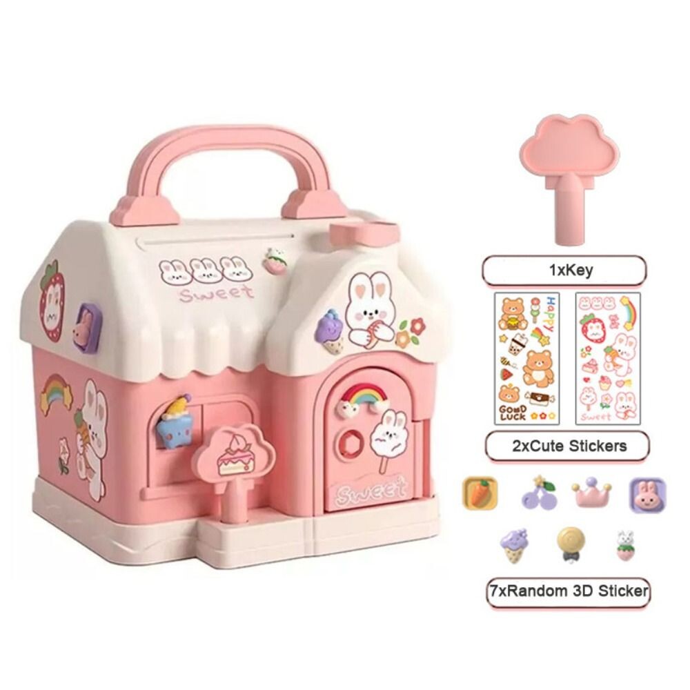 New House-Shaped Money Box Plastic Safe Bank Toy Coin Saving Box Key Lock Portable Coin Bank Kids Gift
