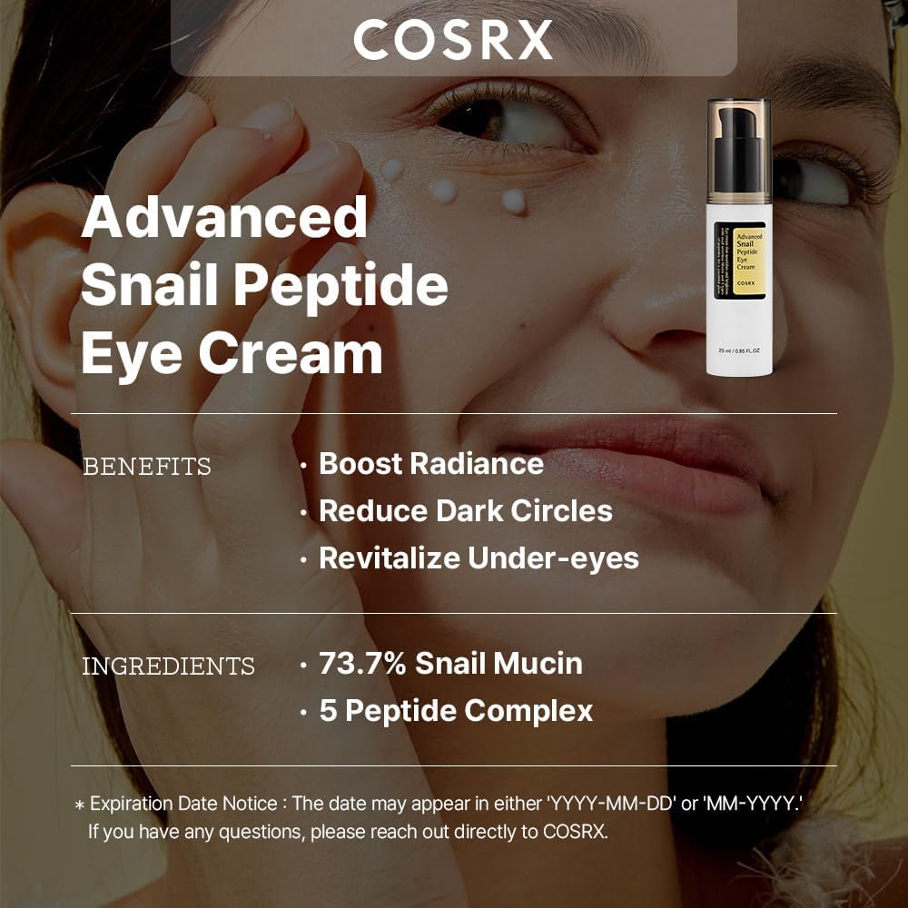 COSRX Advanced Snail Peptide Eye Cream with Snail Mucin Niacinamide 25ml Brightening Night Cream for Fine Lines Dark Circles Korean Skin Care