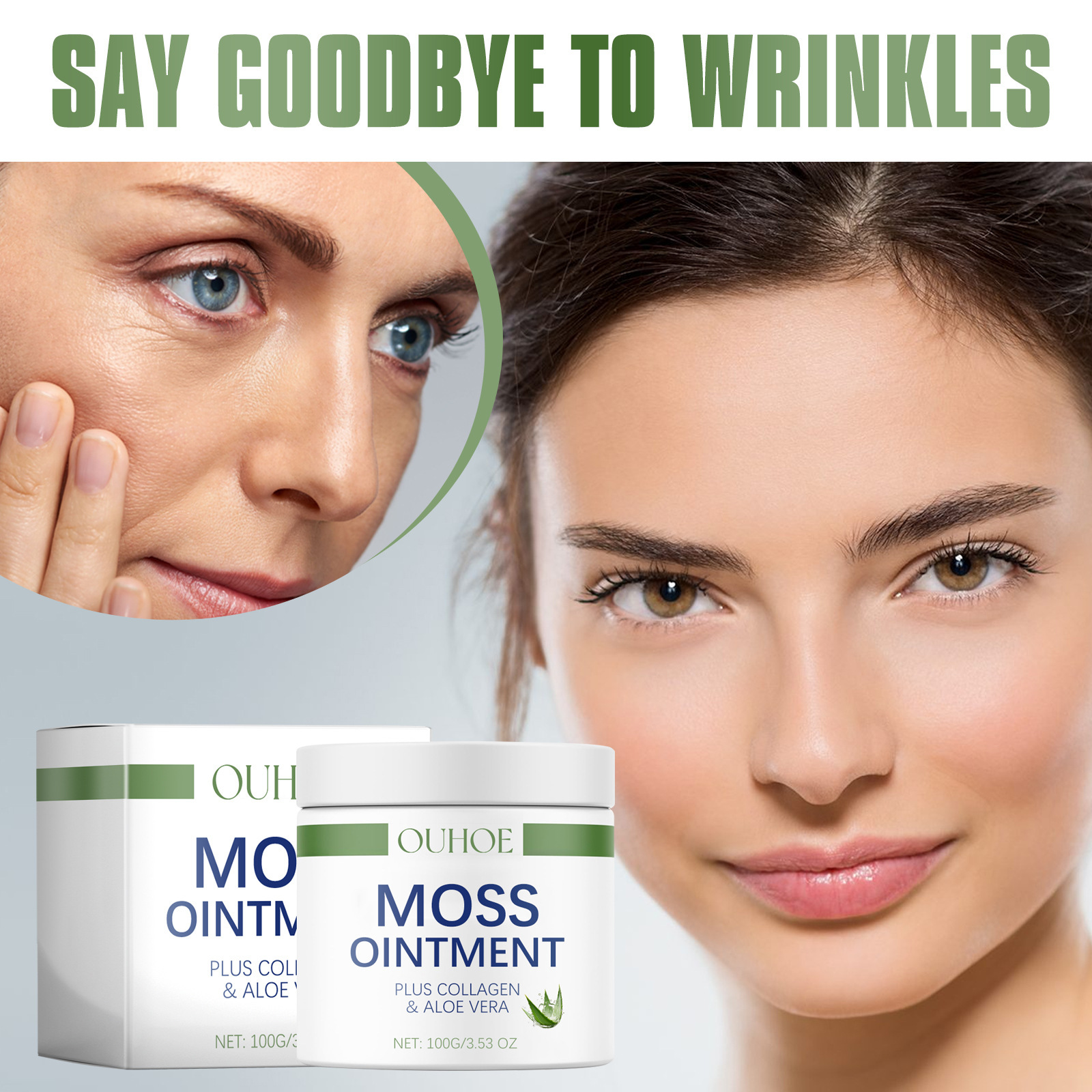 OUHOE Moisturizing Face Cream Tighten Skin Repair Fine Lines Aloe Vera Hydrating Improving Roughness Shrink Pores Collagen Face Cream 100g
