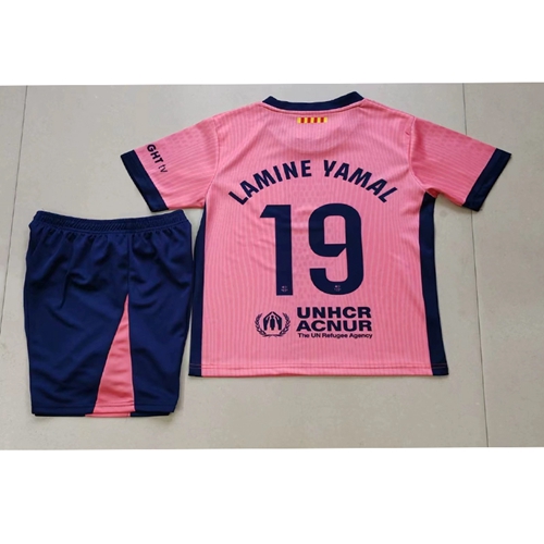 2025-2026 Barcelona Away NO.19 Lamine Yamal Kids Football Jersey Set