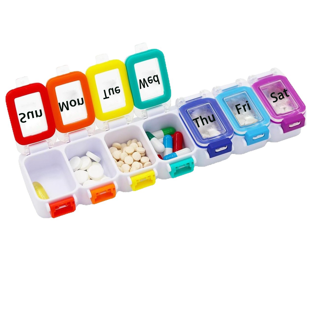 Pill Organizer Portable Food Grade Plastic Medicine Storage Box Rainbow Waterproof Mini Pill Box Medicine Pill Case Daily Pills Holder To Hold Supplement