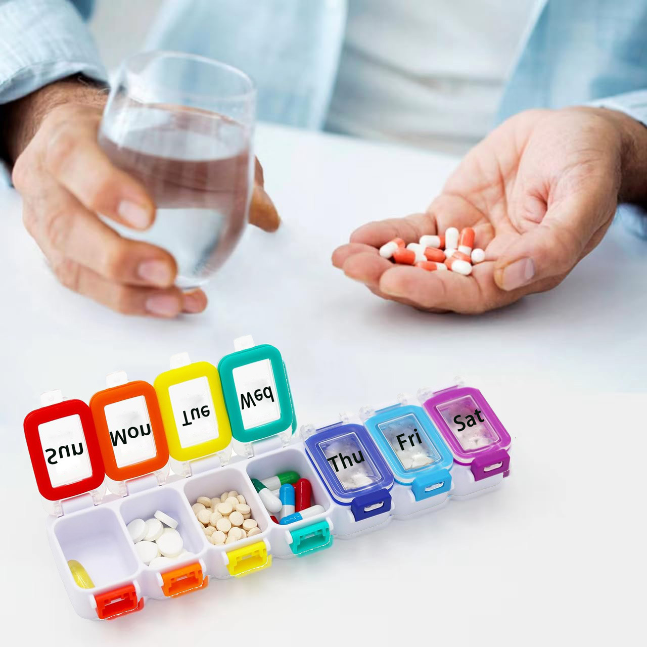 Pill Organizer Portable Food Grade Plastic Medicine Storage Box Rainbow Waterproof Mini Pill Box Medicine Pill Case Daily Pills Holder To Hold Supplement