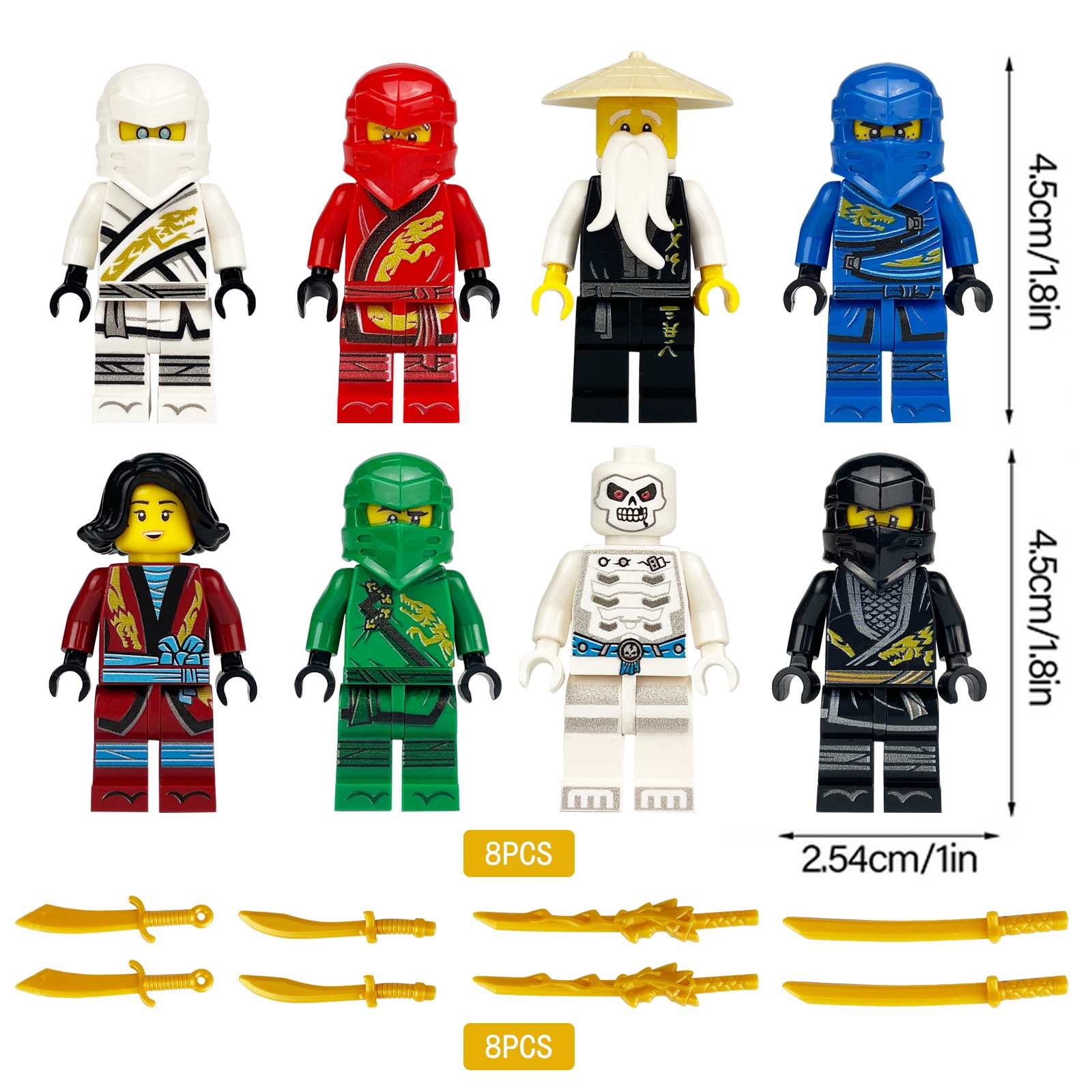 (Ninja A) Ninjago Building Blocks Master Sensei Wu Ninja Dragon Minifigure with Battle Staff Equipment Assembly Collection Set for Kids