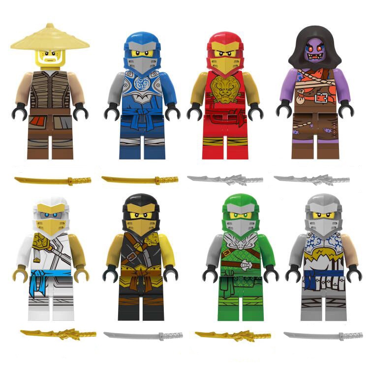 (Ninja A) Ninjago Building Blocks Master Sensei Wu Ninja Dragon Minifigure with Battle Staff Equipment Assembly Collection Set for Kids