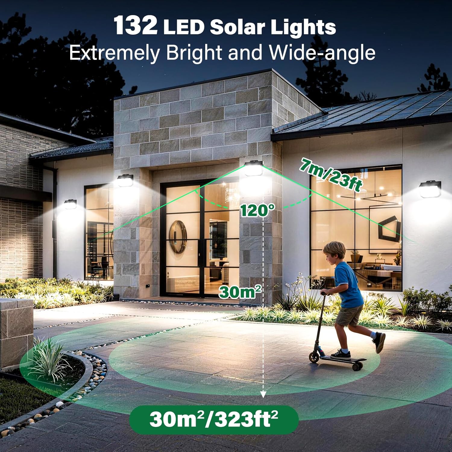 Solar Motion Sensor Lights Outdoor Garden Solar Security Fence Wall Lights 3 Modes 132 LED Solar Powered Outside Lights IP65 Waterproof for Garden Front Door 