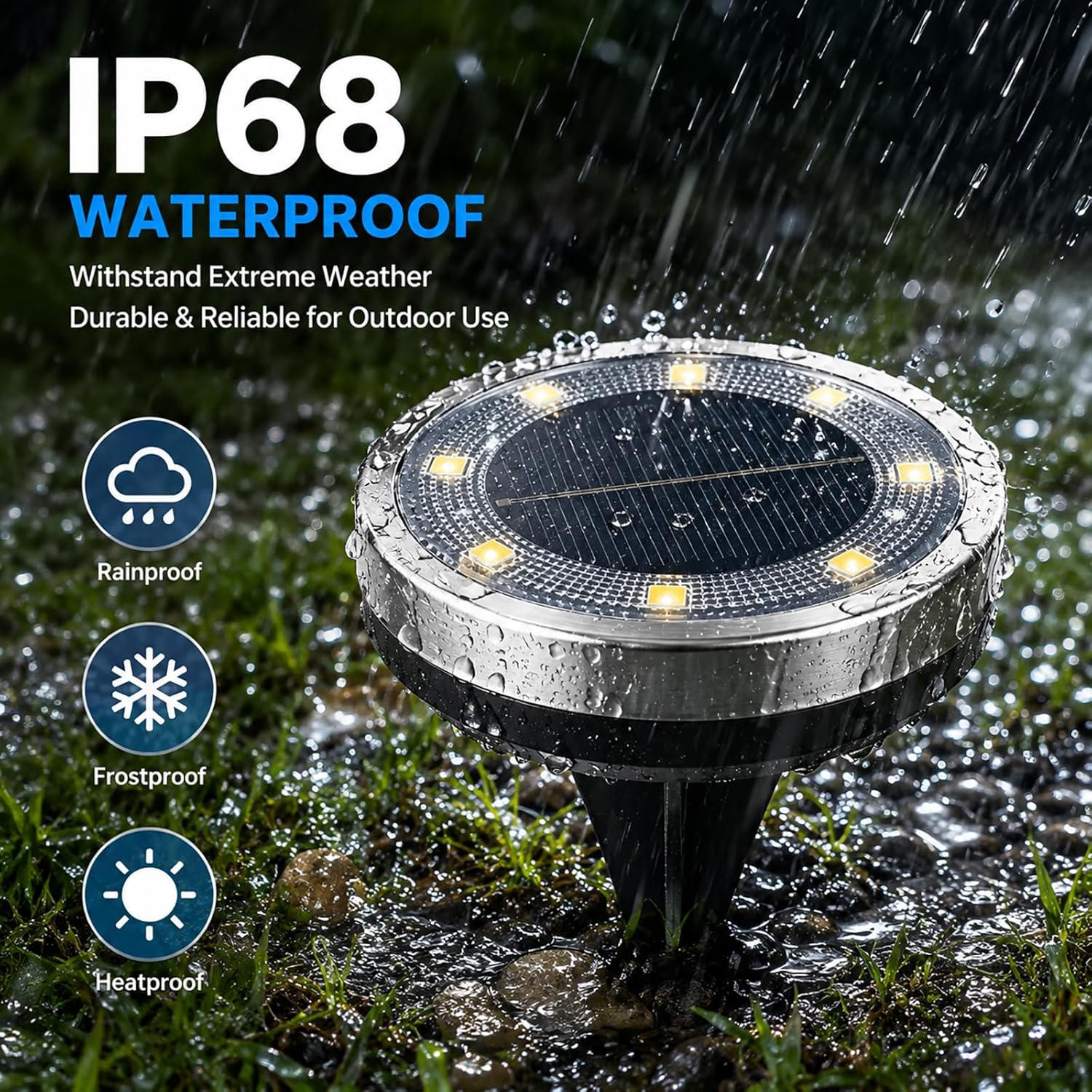 (Cool White) 6PCS Solar Floor Lights Outdoor 8 LED Lights Waterproof Outdoor Light IP68 Garden Light Stainless Steel Solar Lamp for Walkway Terrace Outdoor Lawn Entrance