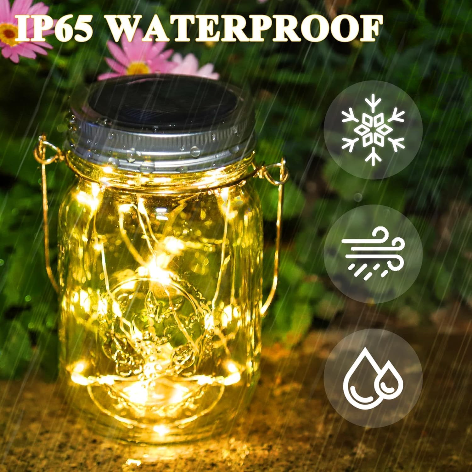 Solar Mason Jar Lights 4 Pack Hanging Lanterns with 30 LED Waterproof Decorative String Lights for Indoor Outdoor Courtyard Wedding Party Christmas