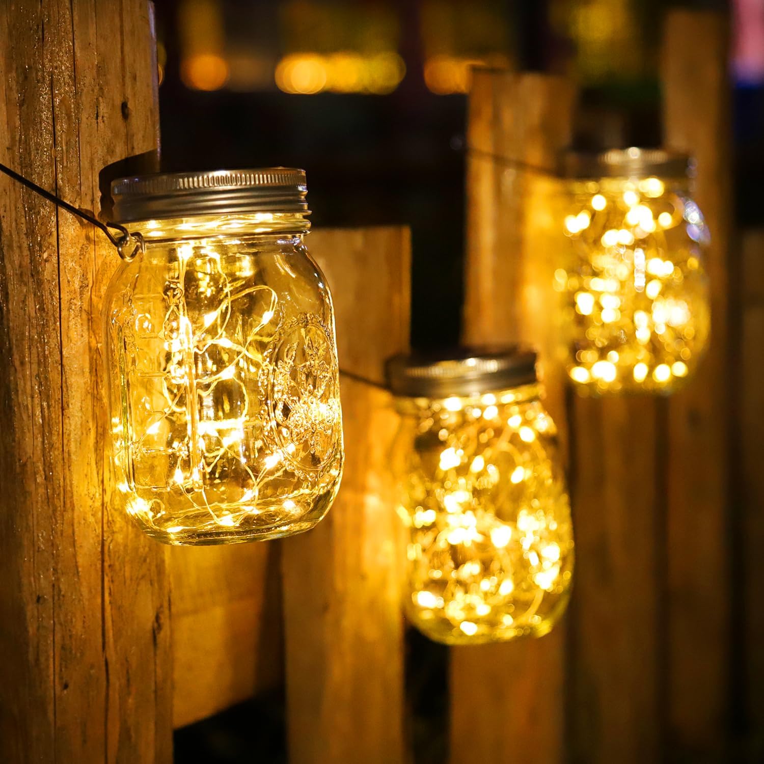 Solar Mason Jar Lights 4 Pack Hanging Lanterns with 30 LED Waterproof Decorative String Lights for Indoor Outdoor Courtyard Wedding Party Christmas