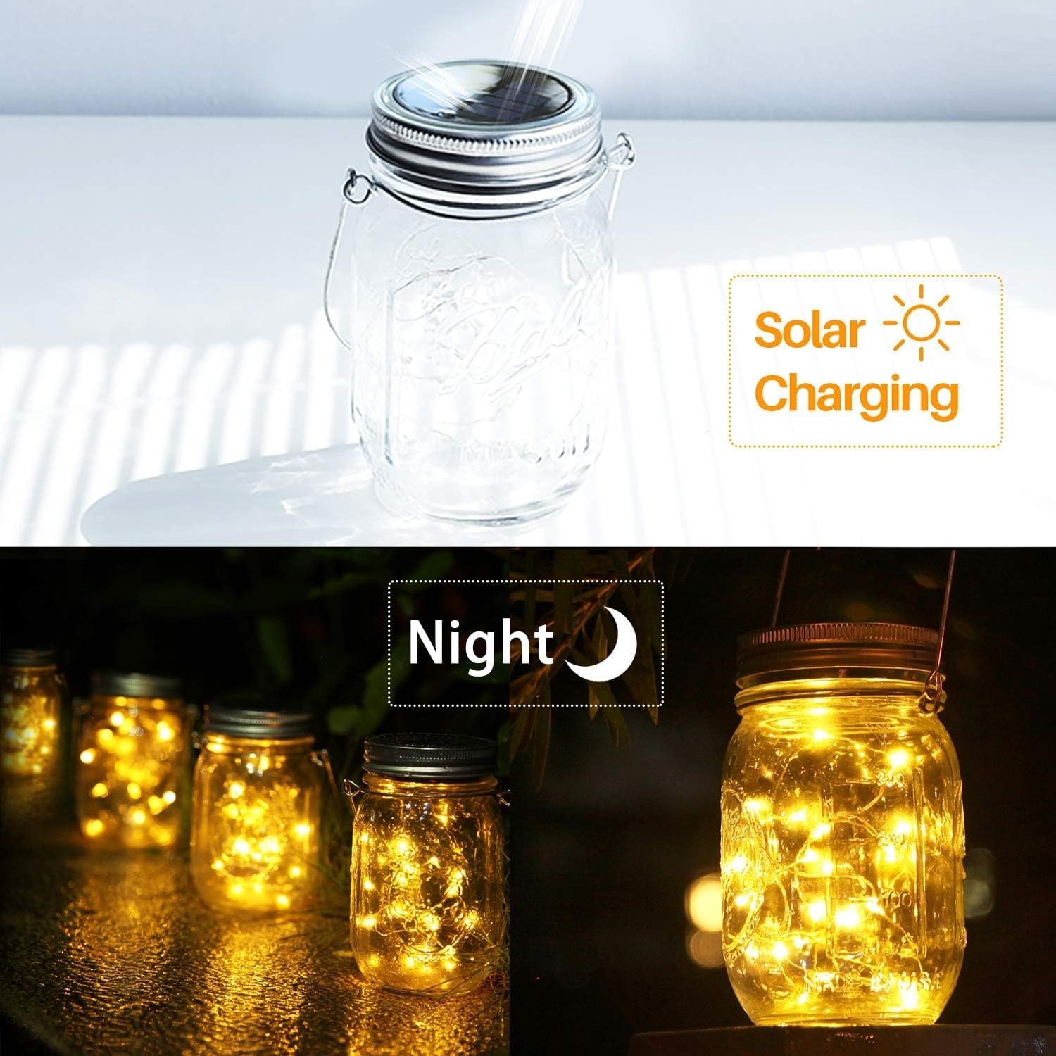 Solar Mason Jar Lights 4 Pack Hanging Lanterns with 30 LED Waterproof Decorative String Lights for Indoor Outdoor Courtyard Wedding Party Christmas