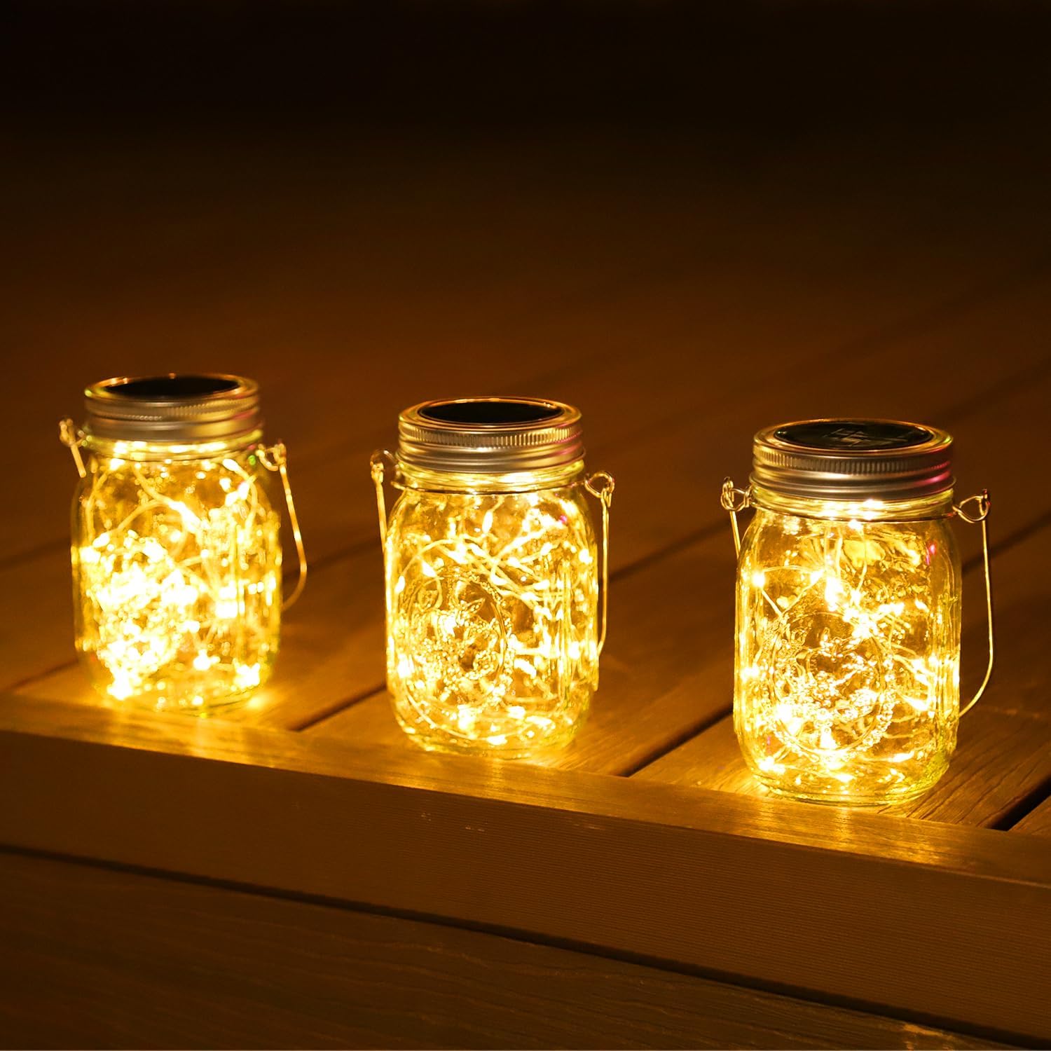 Solar Mason Jar Lights 4 Pack Hanging Lanterns with 30 LED Waterproof Decorative String Lights for Indoor Outdoor Courtyard Wedding Party Christmas