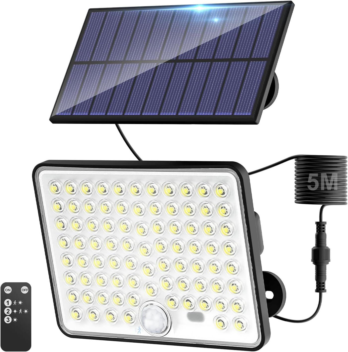 Solar Security Lights with Lenses Remote Solar Lights Outdoor Motion Sensor 3 Modes Solar Floodlight Waterproof for Shed Porch Yard Garage