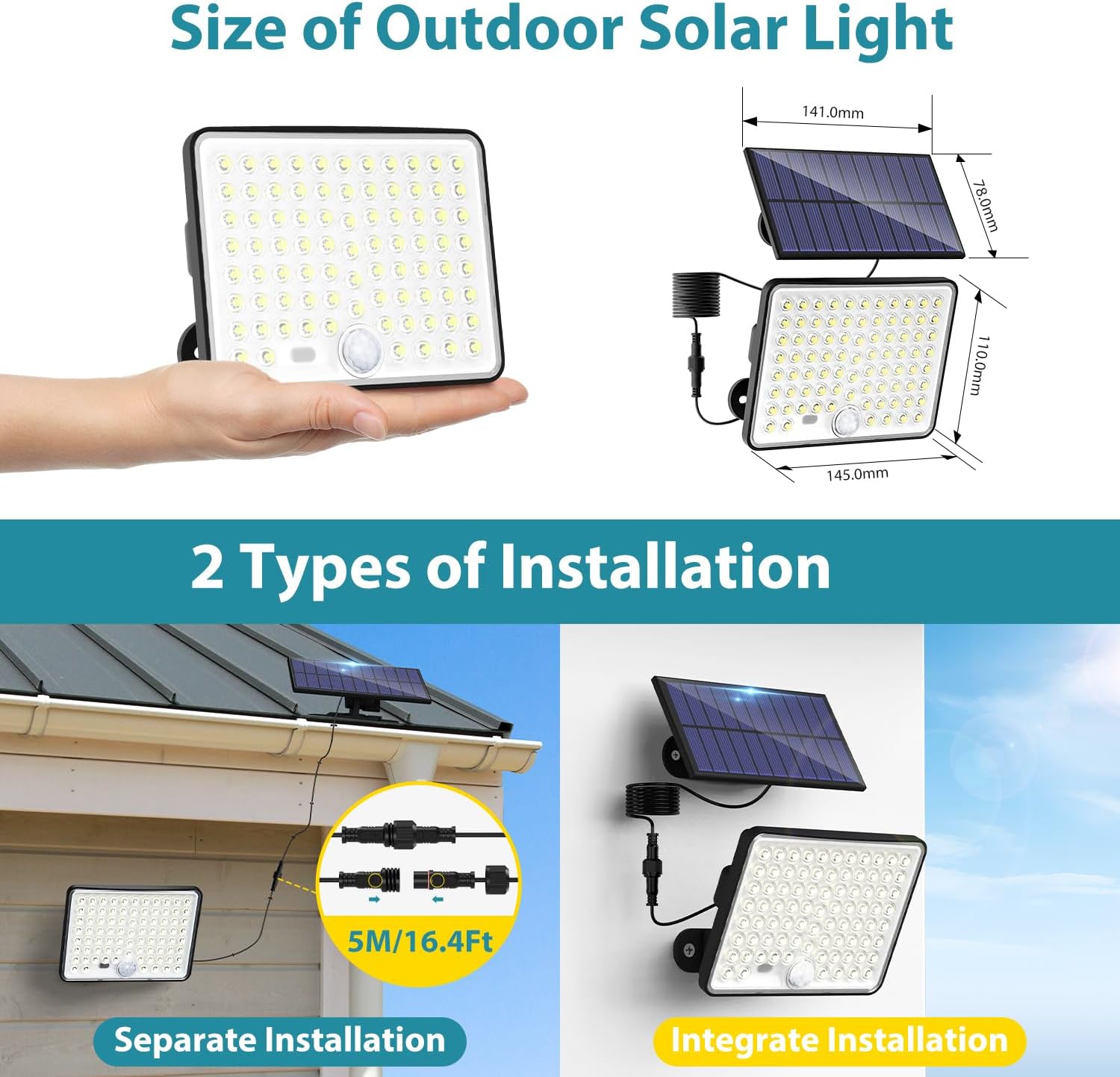 Solar Security Lights with Lenses Remote Solar Lights Outdoor Motion Sensor 3 Modes Solar Floodlight Waterproof for Shed Porch Yard Garage