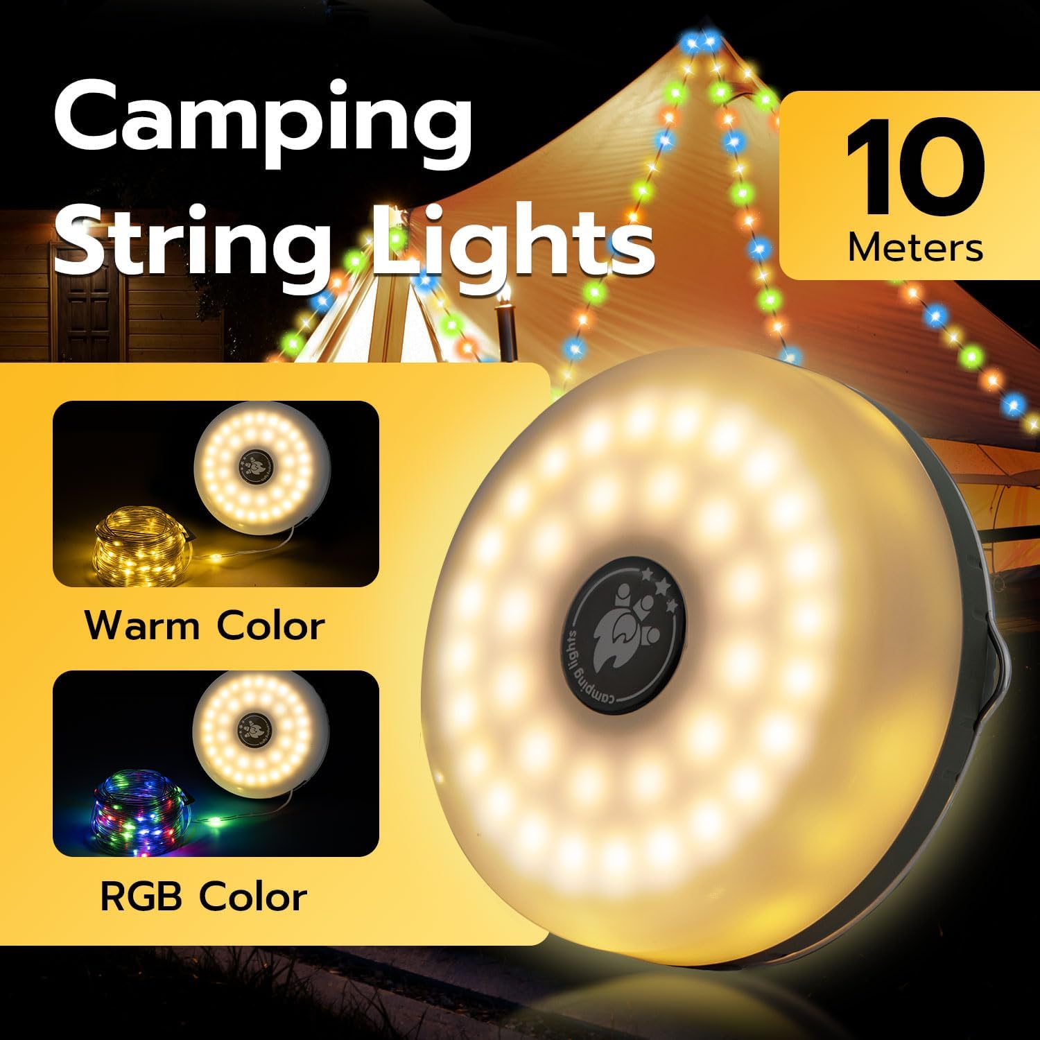 Fary String Light 10m 33ft Solar Camping String Lights with Remote Control, USB Retractable Dector Fairy Lights 2000mAh with Hook for Outdoor Indoor Camping 