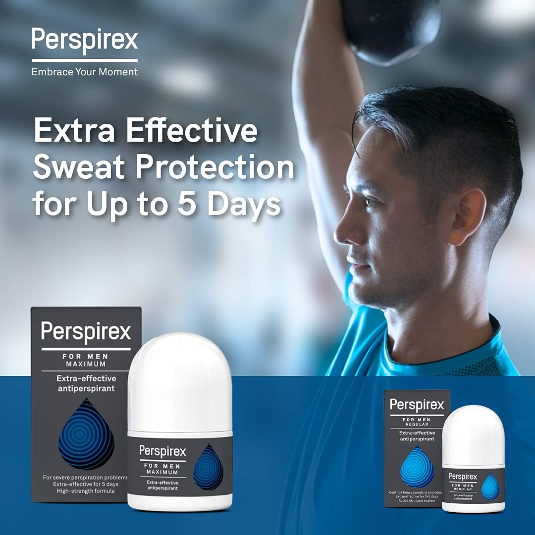 PERSPIREX Antiperspirant MEN MAXIMUM STRENGTH Clinically proven to reduce Heavy Sweating for MEN Deodorant Roll On long lasting freshness sweat protection 20ml