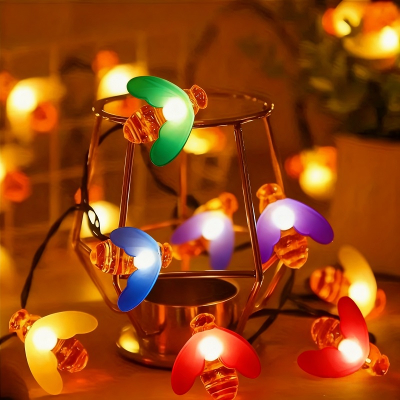 Solar powered bee waterproof string lights with 8 lighting modes of lights suitable for outdoor decoratio