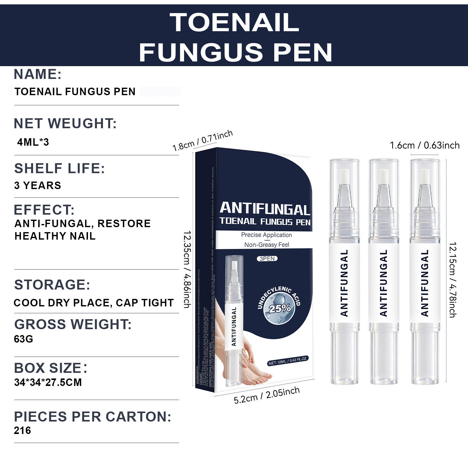 Toenail Fungus Repair Pen 3 Pack Nail Treatment for Discoloured Nails Home Use Clear 4ml