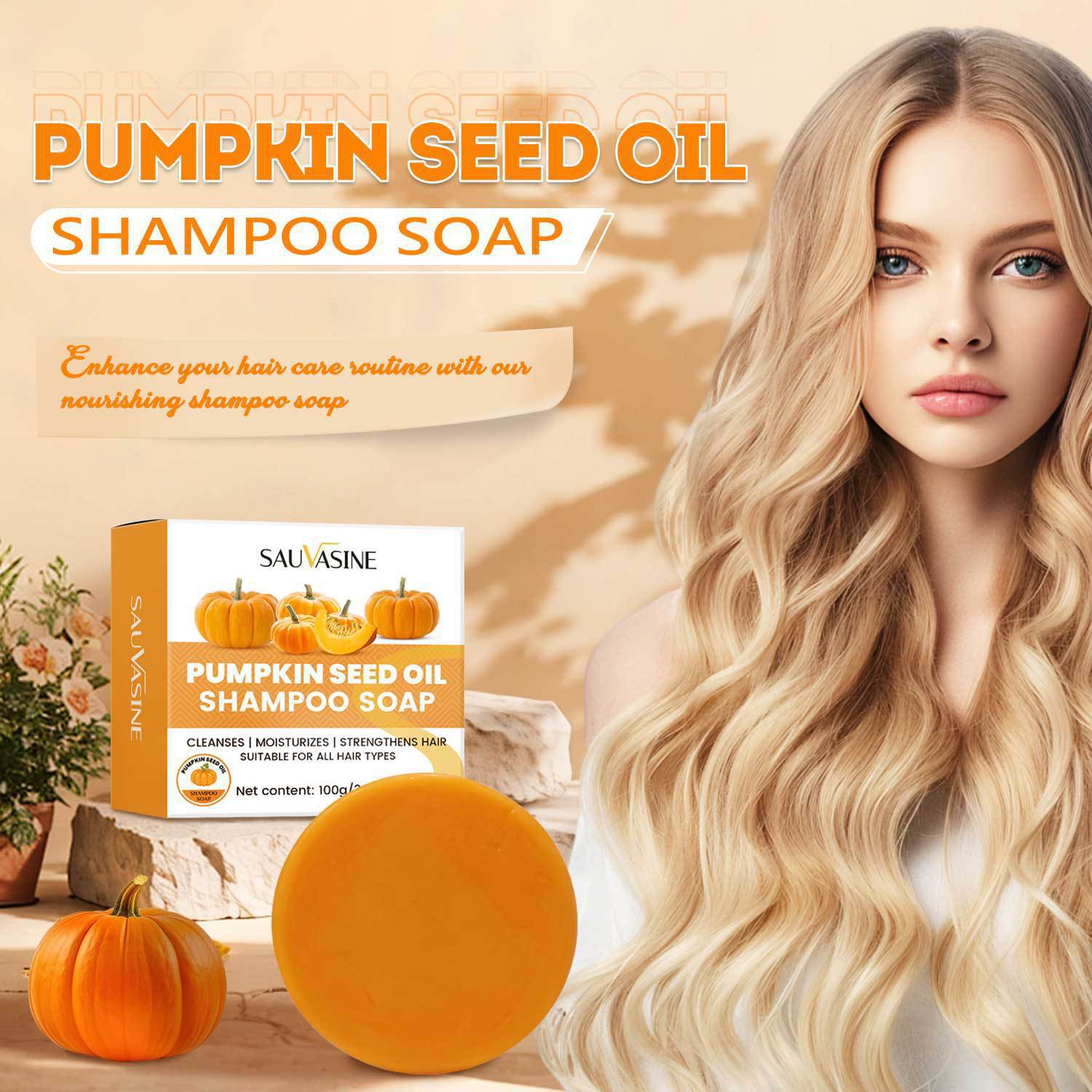 Pumpkin Seed Oil Shampoo Bar Deep Cleansing Frizz Control Nourishing For Dry Damaged Hair Daily Scalp And Strand Care 100g