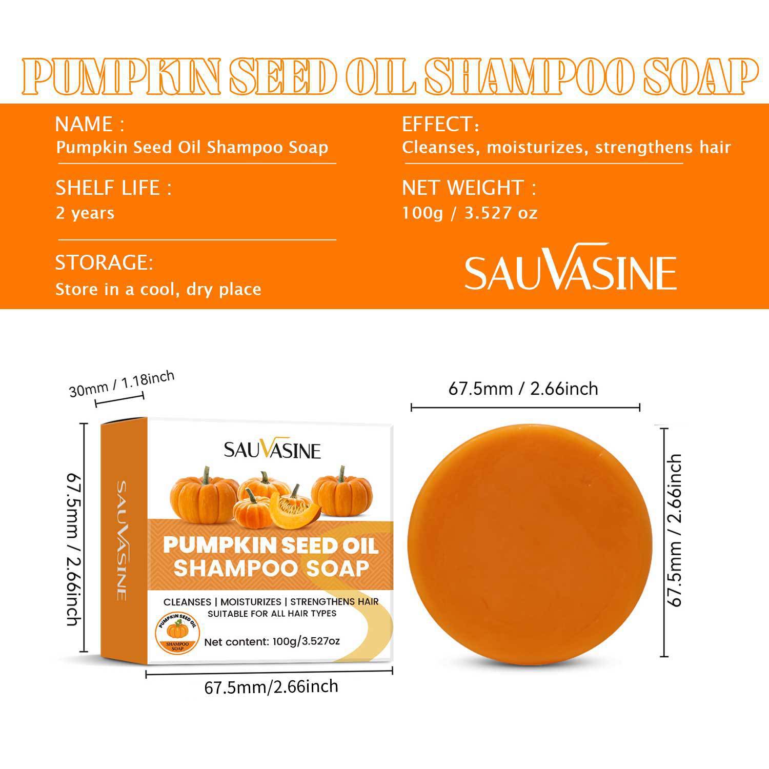 Pumpkin Seed Oil Shampoo Bar Deep Cleansing Frizz Control Nourishing For Dry Damaged Hair Daily Scalp And Strand Care 100g