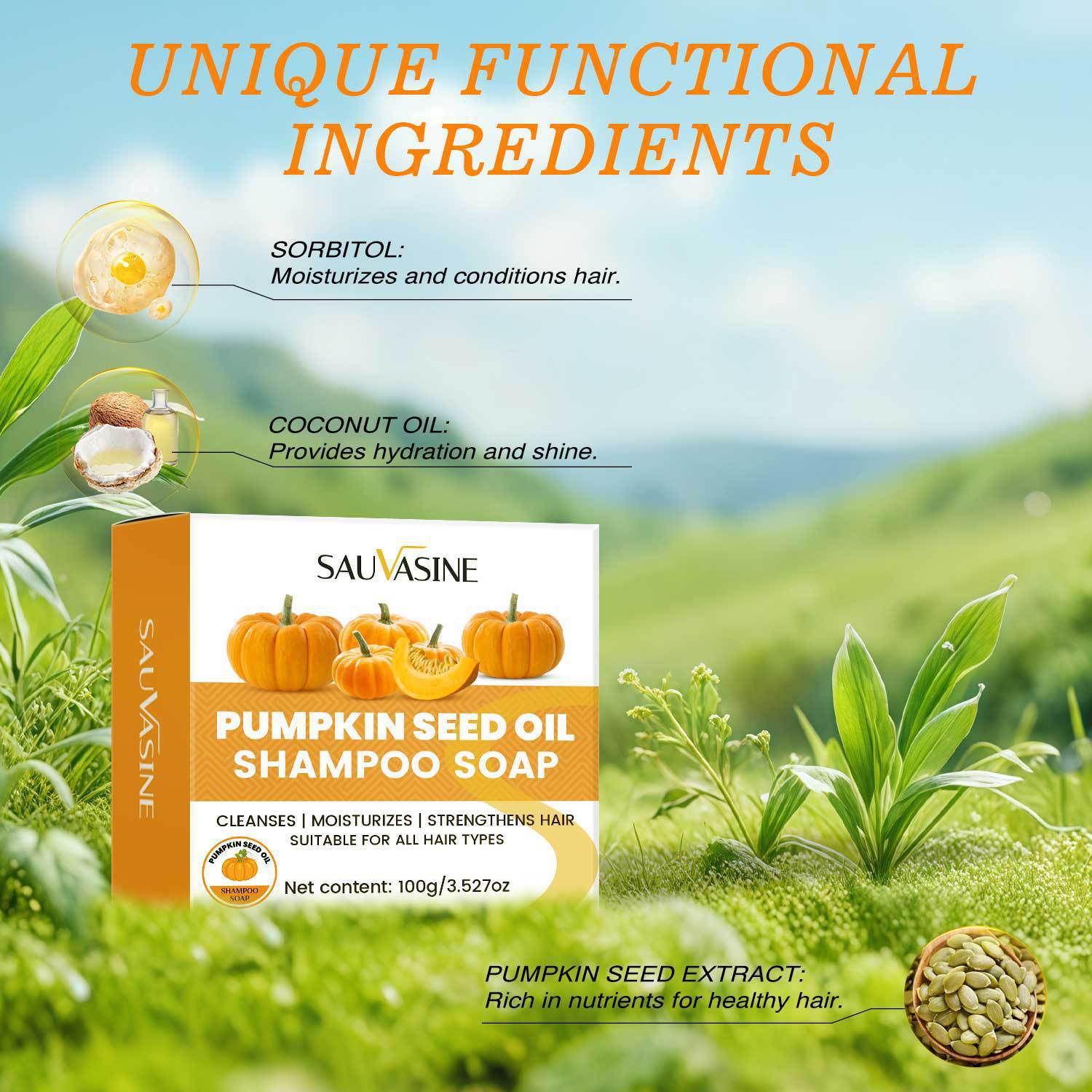 Pumpkin Seed Oil Shampoo Bar Deep Cleansing Frizz Control Nourishing For Dry Damaged Hair Daily Scalp And Strand Care 100g